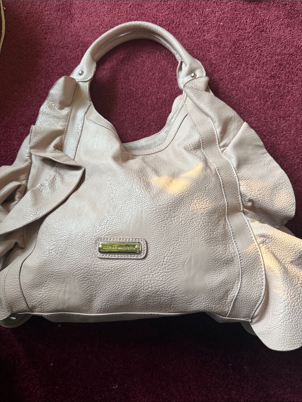 Pebbled Cream Shoulder Bag with Gold Accent